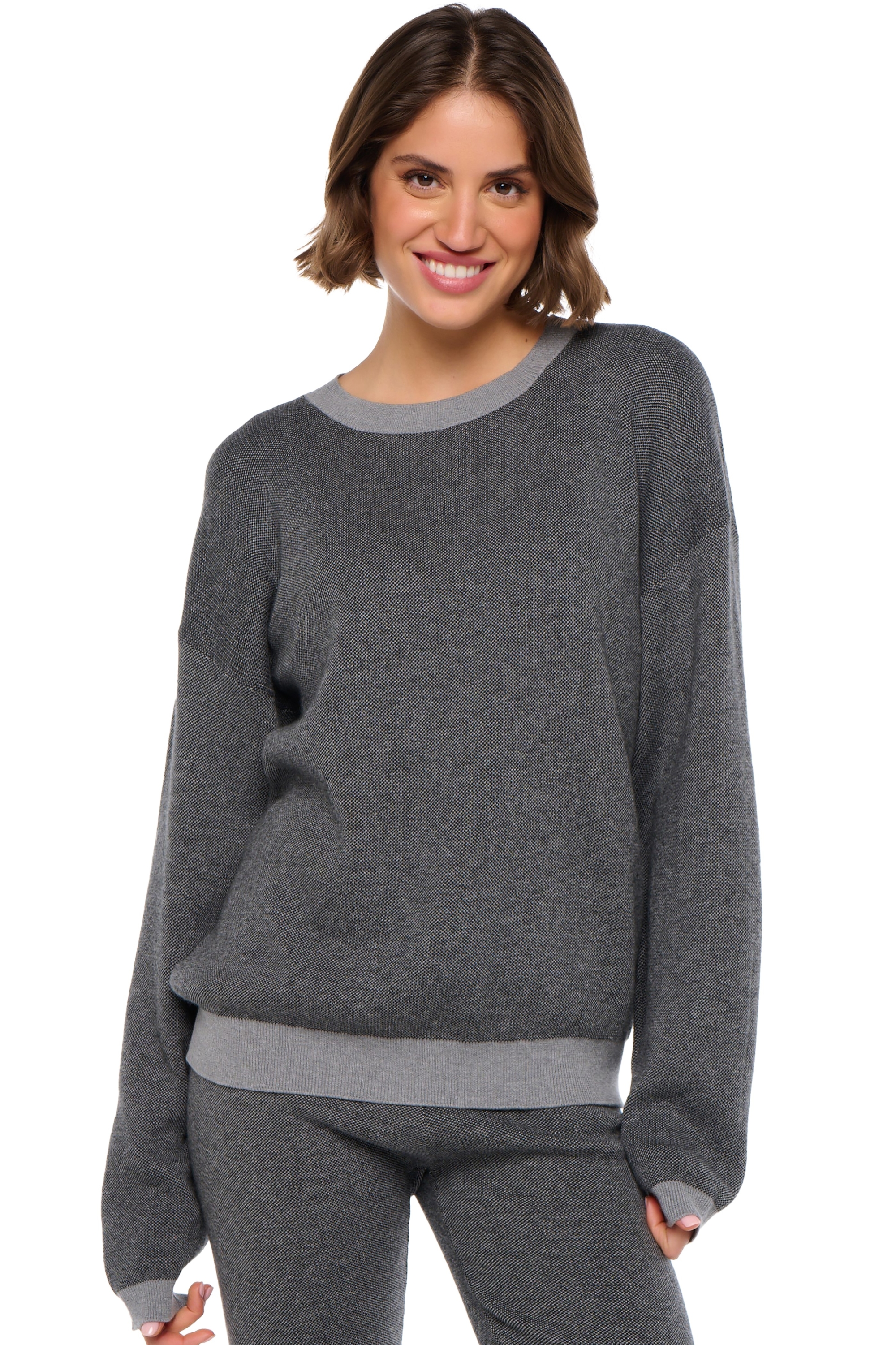 Cashmere & Cotton ladies cashmere cotton stormie black grey marl l